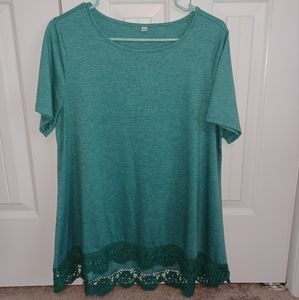 Teal Tee with Lace Hem XL